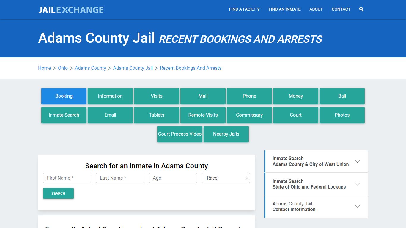 Adams County Jail OH Recent Arrests and Bookings - Jail Exchange